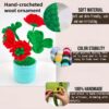Beautiful and noble red hand-crocheted flowers, hand-crocheted flowerpots, knitted flower plants, Kawaii hand-crocheted flowers, small potted artificial flower plants, desktop home car dashboard decoration