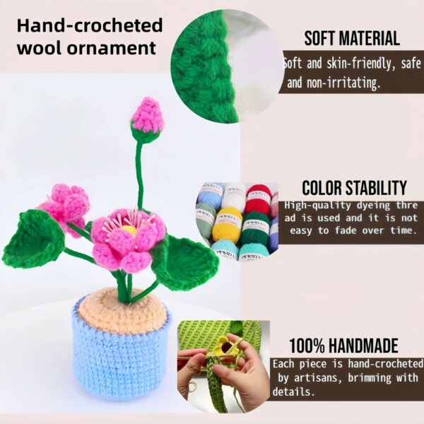 Hand-crocheted wool lotus and lotus leaf ornaments, crocheted wool artificial plants, hand-crocheted flowers, suitable for home rooms, dining tables, office decorations and birthday gifts for family and friends on anniversaries