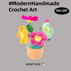 Crochet flowers, small potted knitted flowers suitable for car instrument panels, cute car crochet center console decoration, handcrafted traditional home decoration (pink and red)