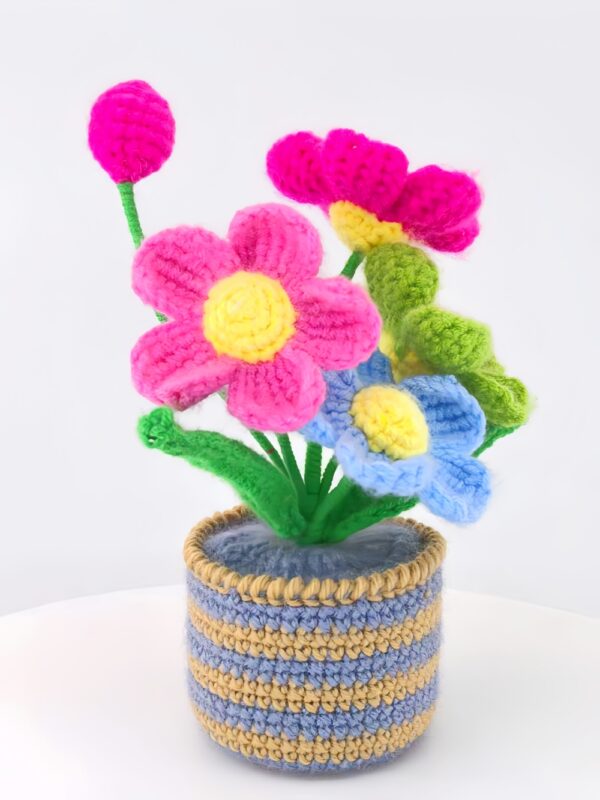 High-end knitted hand-crocheted potted flower cotton DIY artificial plants, long-lasting home decoration, suitable for birthdays, weddings, friends and family.