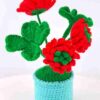 Beautiful and noble red hand-crocheted flowers, hand-crocheted flowerpots, knitted flower plants, Kawaii hand-crocheted flowers, small potted artificial flower plants, desktop home car dashboard decoration