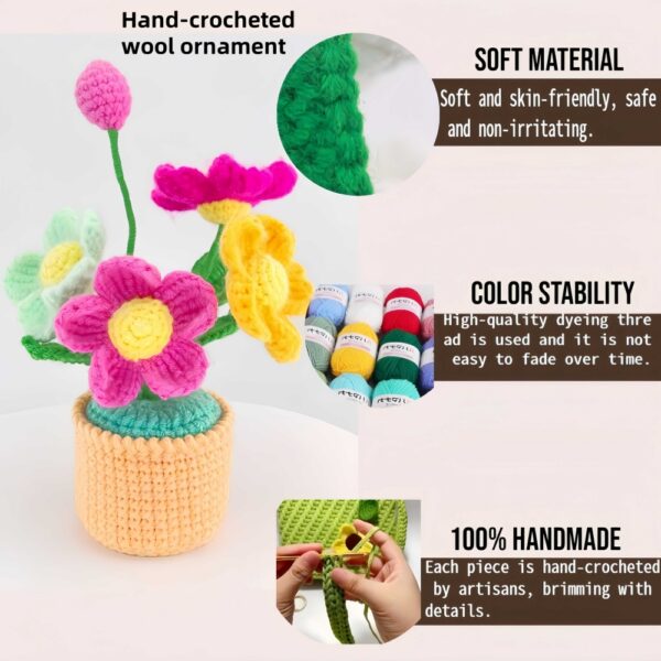 Crochet flowers, small potted knitted flowers suitable for car instrument panels, cute car crochet center console decoration, handcrafted traditional home decoration (pink and red)