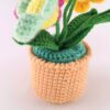 Crochet flowers, small potted knitted flowers suitable for car instrument panels, cute car crochet center console decoration, handcrafted traditional home decoration (pink and red)