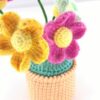 Crochet flowers, small potted knitted flowers suitable for car instrument panels, cute car crochet center console decoration, handcrafted traditional home decoration (pink and red)