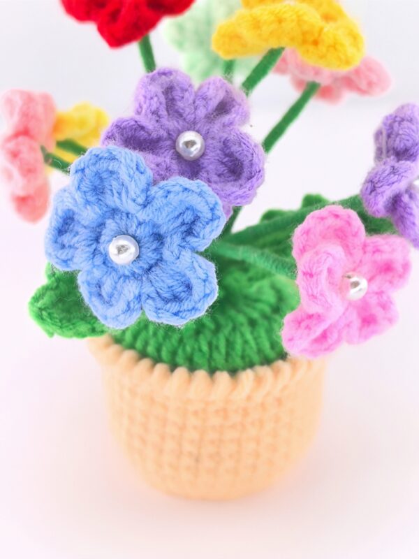 Colorful hand-crocheted flower POTS and crochet flowers, cute little potted flowers, birthday, Teachers' Day, graduation ceremony, anniversary, Christmas, car dashboard decoration, home office decoration