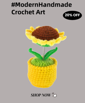Crochet flower artificial sunflowers are suitable for office desk and car dashboard decoration, inspiring gifts, women's hand-knitted flowers, birthday and Christmas parties, home decoration (yellow decorative sunflowers)