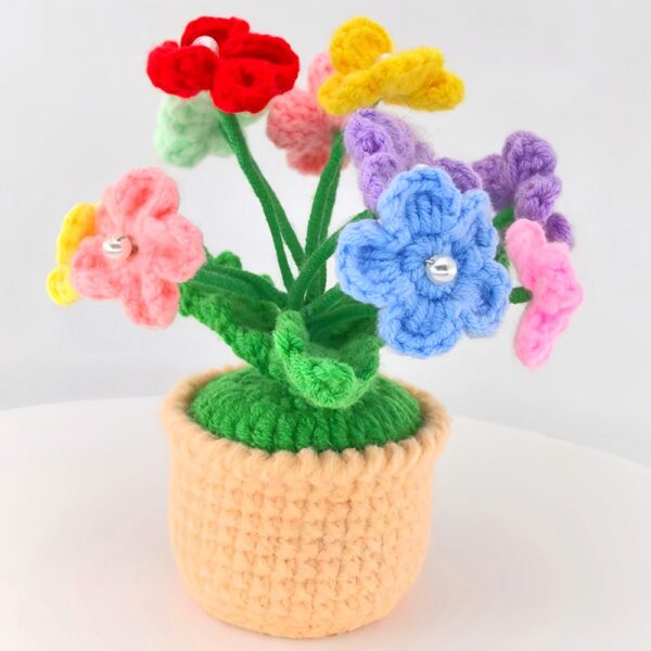 Colorful hand-crocheted flower POTS and crochet flowers, cute little potted flowers, birthday, Teachers' Day, graduation ceremony, anniversary, Christmas, car dashboard decoration, home office decoration