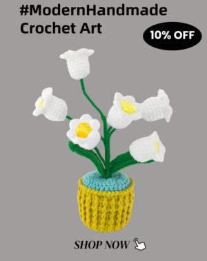 6 White Lily of the Valley Flowers Wool Handmade Desktop Ornaments, Cute Hand-crocheted White Lily of the Valley Flower Pot (Emotional Support Plant), Gift for Family/Friends/Teachers