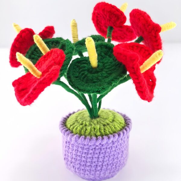 8 red wool flowers home desktop ornaments handmade crochet decoration wool crafts handmade crochet wool potted simulation plants computer desktop ornaments holiday gifts