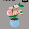 Crocheted peach bouquet strap, 7-inch (about 17.8 cm), knitted artificial pink hand-woven flower strap, exquisite flowerpot, suitable for women's birthday gifts, home office decoration (pink)