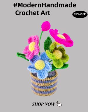 High-end knitted hand-crocheted potted flower cotton DIY artificial plants, long-lasting home decoration, suitable for birthdays, weddings, friends and family.