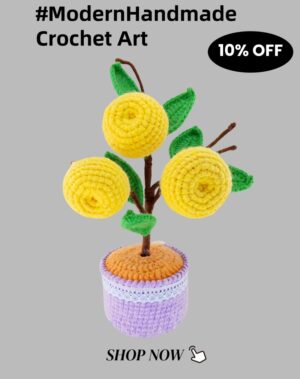 Yellow peach hand-crocheted flower desktop ornament, high-end home hand-knitted wool decoration, gift for family and friends, home wedding desk and coffee shop decoration