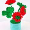 Beautiful and noble red hand-crocheted flowers, hand-crocheted flowerpots, knitted flower plants, Kawaii hand-crocheted flowers, small potted artificial flower plants, desktop home car dashboard decoration