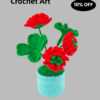 Beautiful and noble red hand-crocheted flowers, hand-crocheted flowerpots, knitted flower plants, Kawaii hand-crocheted flowers, small potted artificial flower plants, desktop home car dashboard decoration