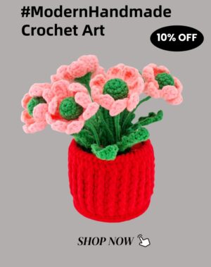 Hot sale 6 pink handmade wool crochet flower pots desktop ornaments fashionable home decorations crochet flower pots, handmade crochet flower plants, high-end desktop decorations, noble crochet flower pots, crochet gifts for plant lovers
