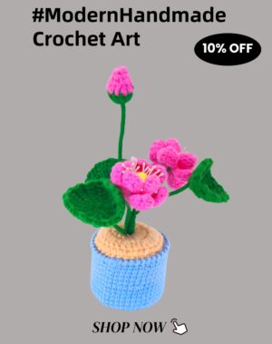 Hand-crocheted wool lotus and lotus leaf ornaments, crocheted wool artificial plants, hand-crocheted flowers, suitable for home rooms, dining tables, office decorations and birthday gifts for family and friends on anniversaries
