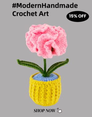 Pink Carnation Unique crochet flower plants Potted Creative Office Desktop Knitted Handmade Wool Yarn Finished Products Car Room Decoration