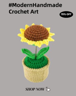 Hand-knitted wool crocheted products, little white rabbit hand-crocheted products, decorative items, crochet flowers, artificial sunflowers, suitable for office desk, car dashboard decoration, inspiring gifts, women's hand-knitted flowers, birthday and Christmas parties, home decoration