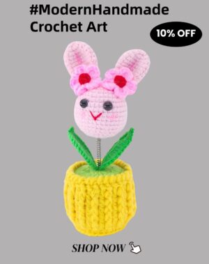 Hand-knitted wool crocheted products, little white rabbit hand-crocheted products, decorative items, crochet flowers, artificial sunflowers, suitable for office desk, car dashboard decoration, inspiring gifts, women's hand-knitted flowers, birthday and Christmas parties, home decoration