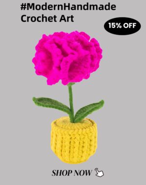 Red carnation flowers, hand-crocheted flower ornaments, hand-crocheted flowerpots, large-sized home decoration ornaments, desktop ornaments, artworks, and excellent gifts