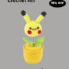 Cute little rabbit fashionable crochet flower ornament, small crochet flower potted artificial flower plant, suitable for office desk, home car dashboard, office decoration