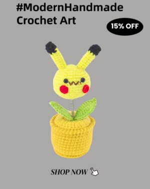 Cute little rabbit fashionable crochet flower ornament, small crochet flower potted artificial flower plant, suitable for office desk, home car dashboard, office decoration