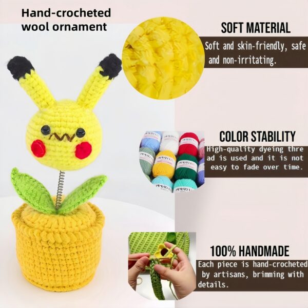 Cute little rabbit fashionable crochet flower ornament, small crochet flower potted artificial flower plant, suitable for office desk, home car dashboard, office decoration
