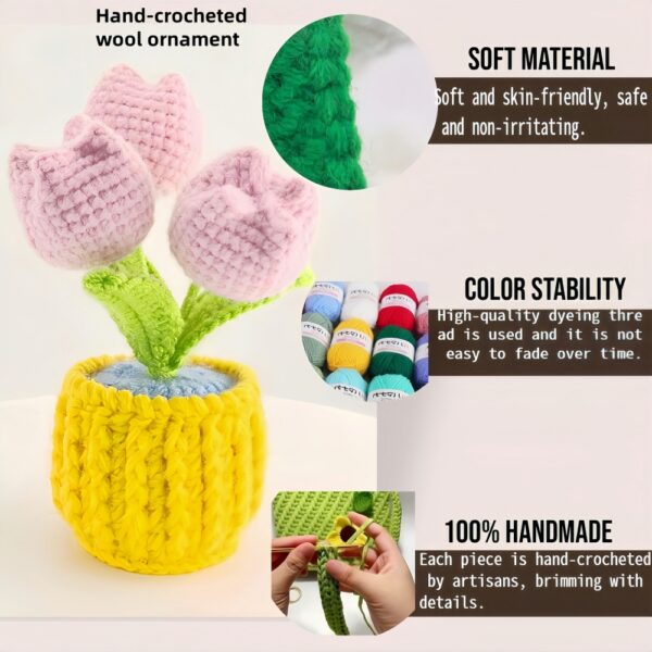 Hand-crocheted tulip ornaments, artificial tulips hand-woven flowers, suitable for home and office decoration, and as birthday gifts for family and friends on their anniversaries