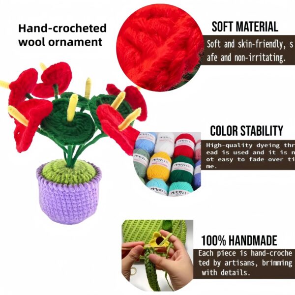 8 red wool flowers home desktop ornaments handmade crochet decoration wool crafts handmade crochet wool potted simulation plants computer desktop ornaments holiday gifts