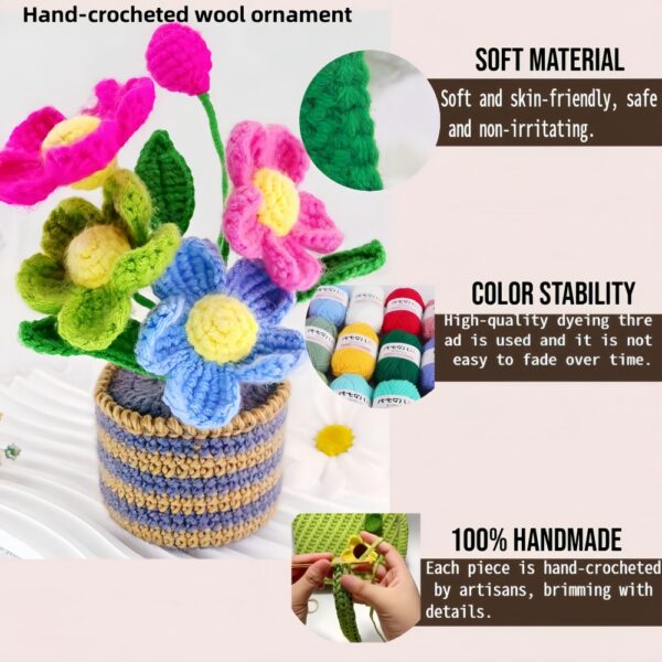 High-end knitted hand-crocheted potted flower cotton DIY artificial plants, long-lasting home decoration, suitable for birthdays, weddings, friends and family.