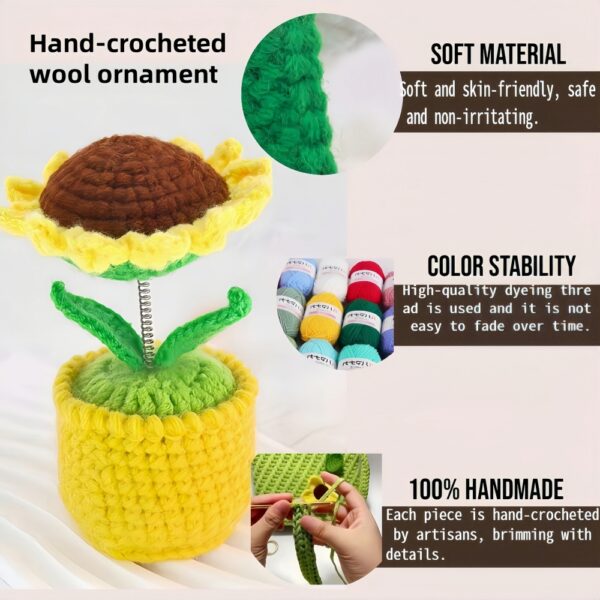 Crochet flower artificial sunflowers are suitable for office desk and car dashboard decoration, inspiring gifts, women's hand-knitted flowers, birthday and Christmas parties, home decoration (yellow decorative sunflowers)
