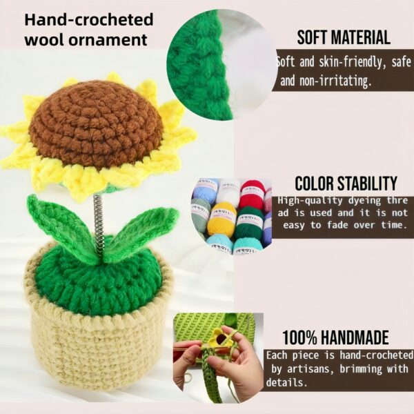 Hand-knitted wool crocheted products, little white rabbit hand-crocheted products, decorative items, crochet flowers, artificial sunflowers, suitable for office desk, car dashboard decoration, inspiring gifts, women's hand-knitted flowers, birthday and Christmas parties, home decoration