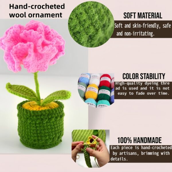 Crochet Flowers For Sale - Handmade Knitted Potted Flower Plant, Creative Wool Yarn Desktop Decoration, Car Room Decor