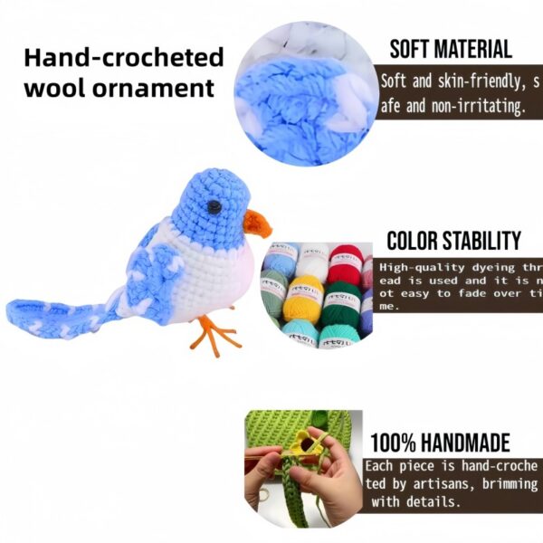 Cute blue bird home decorations, wool hand-crocheted items, desktop ornaments, handcrafted handicrafts, gifts for family and friends, family wedding desks, coffee shop decorations