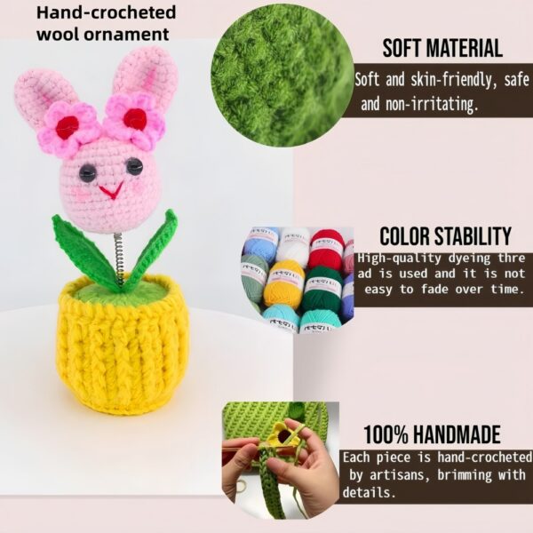 Hand-knitted wool crocheted products, little white rabbit hand-crocheted products, decorative items, crochet flowers, artificial sunflowers, suitable for office desk, car dashboard decoration, inspiring gifts, women's hand-knitted flowers, birthday and Christmas parties, home decoration