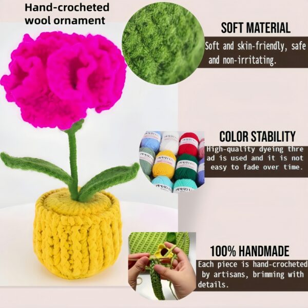 Red carnation flowers, hand-crocheted flower ornaments, hand-crocheted flowerpots, large-sized home decoration ornaments, desktop ornaments, artworks, and excellent gifts