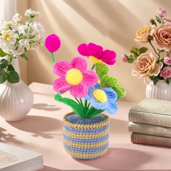 High-end knitted hand-crocheted potted flower cotton DIY artificial plants, long-lasting home decoration, suitable for birthdays, weddings, friends and family.