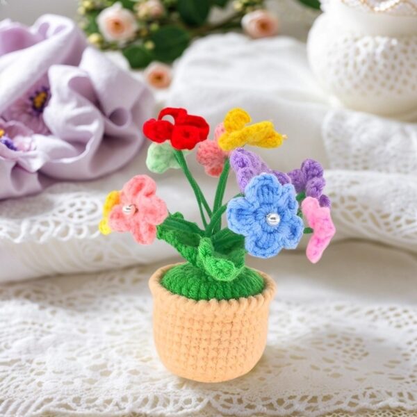 Colorful hand-crocheted flower POTS and crochet flowers, cute little potted flowers, birthday, Teachers' Day, graduation ceremony, anniversary, Christmas, car dashboard decoration, home office decoration