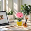 Pink Carnation Unique crochet flower plants Potted Creative Office Desktop Knitted Handmade Wool Yarn Finished Products Car Room Decoration
