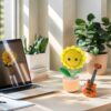 Sunflower shaking head knitted ornament, pink flowerpot knitted crochet, sunflower potted plant, sunflower is a handmade flower suitable for friends, students, family and loved ones, home office decoration, car decoration.