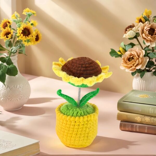 Crochet flower artificial sunflowers are suitable for office desk and car dashboard decoration, inspiring gifts, women's hand-knitted flowers, birthday and Christmas parties, home decoration (yellow decorative sunflowers)