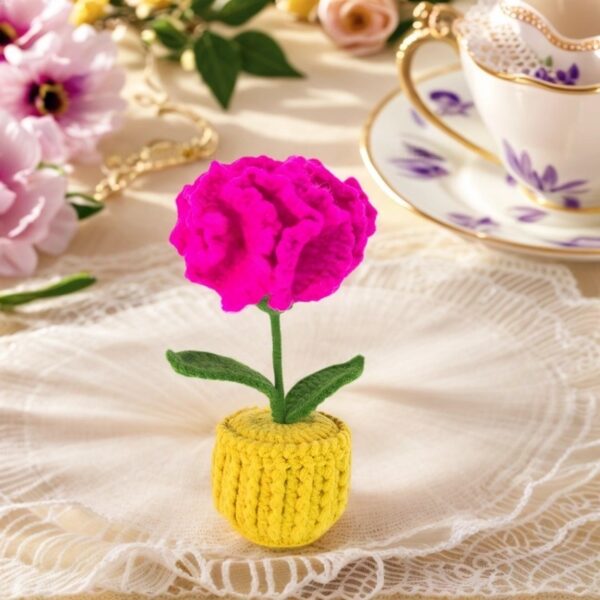 Red carnation flowers, hand-crocheted flower ornaments, hand-crocheted flowerpots, large-sized home decoration ornaments, desktop ornaments, artworks, and excellent gifts