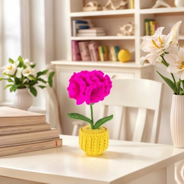 Red carnation flowers, hand-crocheted flower ornaments, hand-crocheted flowerpots, large-sized home decoration ornaments, desktop ornaments, artworks, and excellent gifts