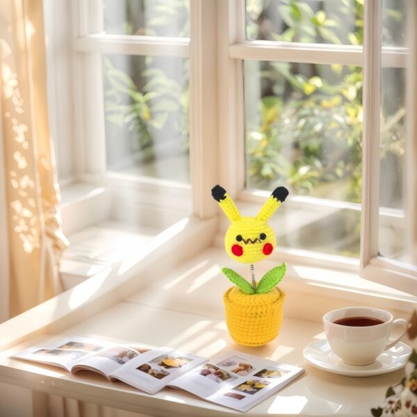 Cute little rabbit fashionable crochet flower ornament, small crochet flower potted artificial flower plant, suitable for office desk, home car dashboard, office decoration