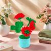 Beautiful and noble red hand-crocheted flowers, hand-crocheted flowerpots, knitted flower plants, Kawaii hand-crocheted flowers, small potted artificial flower plants, desktop home car dashboard decoration