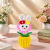 Beautiful little white rabbit hand-crocheted desktop ornament, smiling little rabbit home decoration, small potted artificial flower plant, desktop home car dashboard decoration