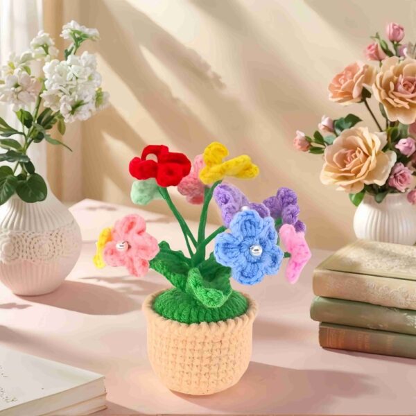Colorful hand-crocheted flower POTS and crochet flowers, cute little potted flowers, birthday, Teachers' Day, graduation ceremony, anniversary, Christmas, car dashboard decoration, home office decoration