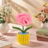 Pink Carnation Unique crochet flower plants Potted Creative Office Desktop Knitted Handmade Wool Yarn Finished Products Car Room Decoration