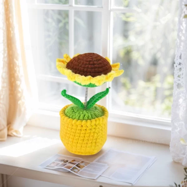 Crochet flower artificial sunflowers are suitable for office desk and car dashboard decoration, inspiring gifts, women's hand-knitted flowers, birthday and Christmas parties, home decoration (yellow decorative sunflowers)