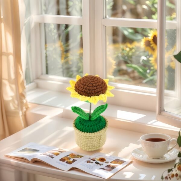 Hand-knitted wool crocheted products, little white rabbit hand-crocheted products, decorative items, crochet flowers, artificial sunflowers, suitable for office desk, car dashboard decoration, inspiring gifts, women's hand-knitted flowers, birthday and Christmas parties, home decoration